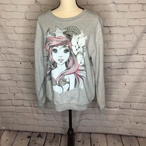 Disney Gray Ariel Crewneck Sweatshirt Graphic Print Juniors Large